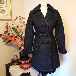 NWT I.AM.GIA Classic Double-Breasted Dark Gray Black Floral Lined Trench Coat